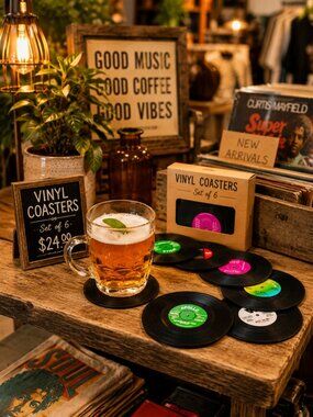 Bar Coasters - Vintage Style Vinyl Records Novelty Gift Set